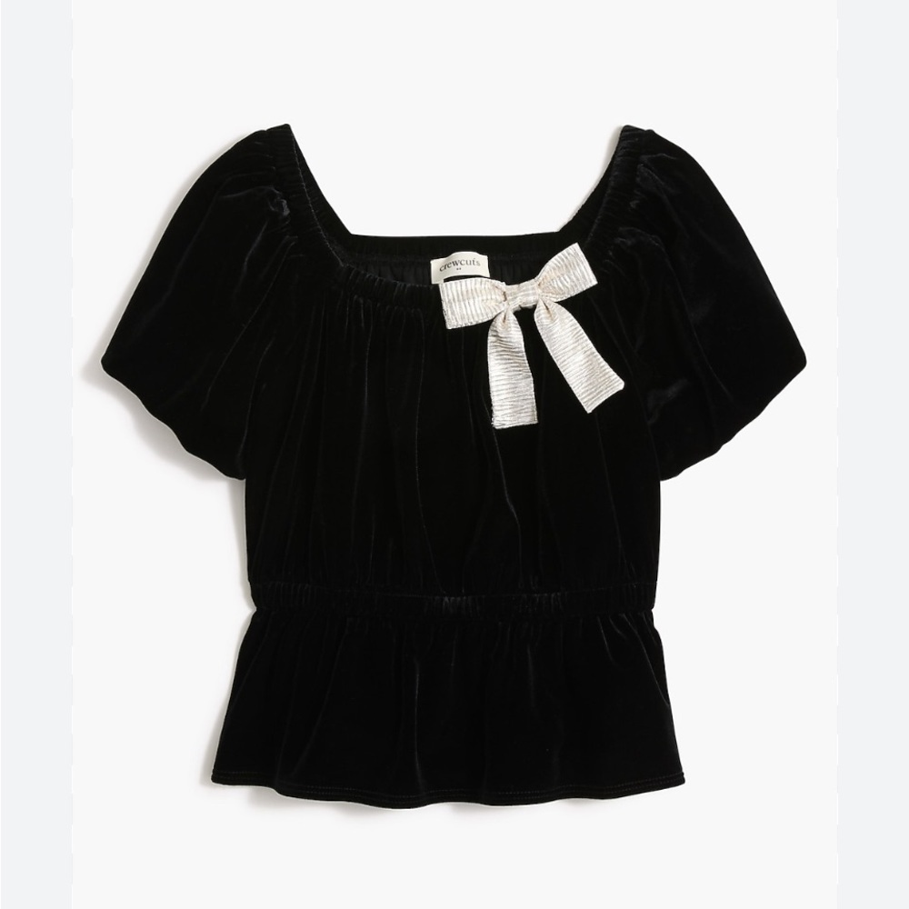 NEW Girls' velvet bow-neck top Size 6-7